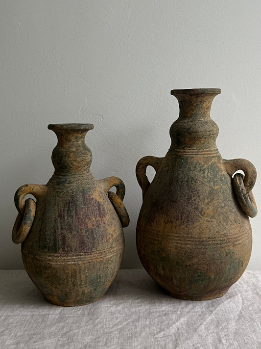 Clay Amphora Vase Duo with Rings