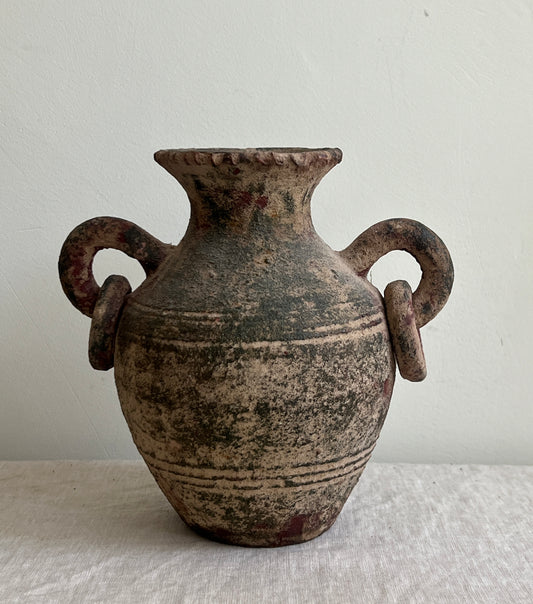 Clay Amphora Vase With Rings Earthy Tones